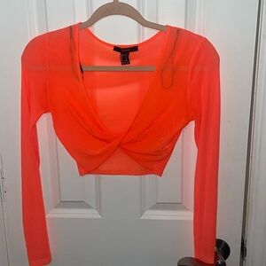 Forever21 Neón Orange Mesh crop top